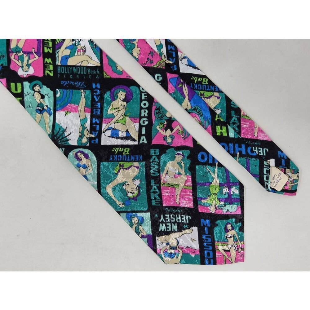 FLORENZI COLLECTION POLY TIE POP ART USA STATES PINUP MODELS ART 3.5" X 54"